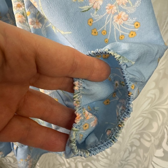 Lily Rose Light Blue Floral Padded Bra Long Sleeve Ruffle Dress - Picture 7 of 7